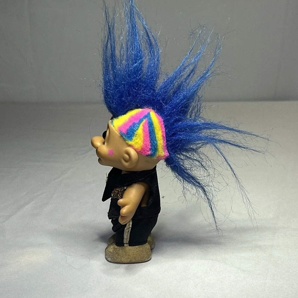 Vintage Russ Troll Doll Rock Star‎ Blue Mohawk Hair Gold Shoes 1990s